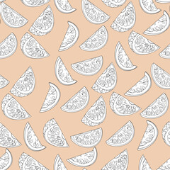 Fruit pattern. Berries and citrus fruits for printing on prints, textiles. Vector seamless pattern of colorful fruits and berries. Summer print with hand drawn fruits