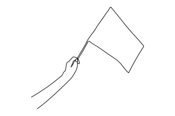 Naklejka premium Continuous line drawing of a hand holding flag, one line art