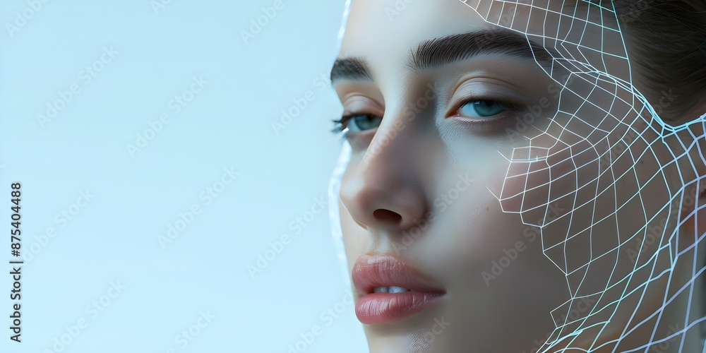 Aufkleber future society uses face check tech for realtime identity validation ensuring integrity. concept fac