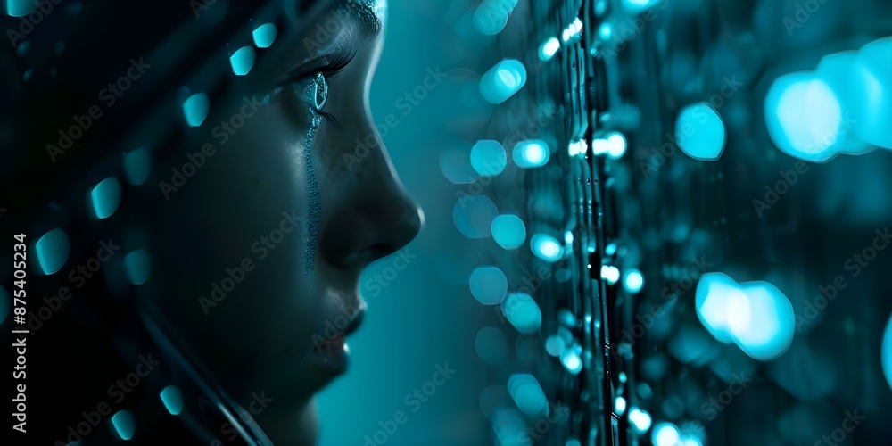 Poster system using ai for digital data flow in business and cybersecurity. concept ai in business, digital