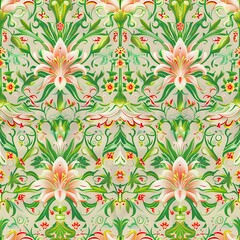 Fototapeta premium Stylized Lily Flower and Vine Wallpaper or Fabric Pattern