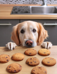 golden retriever puppy looking at cookies	