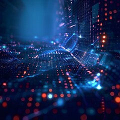 Fototapeta premium 3D render of a glowing futuristic circuit board with neon lights 