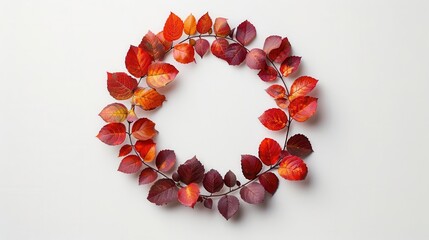 Obraz premium Isolated round frame of autumn leaves, vibrant fall colors, circular seasonal wreath, autumnal foliage design