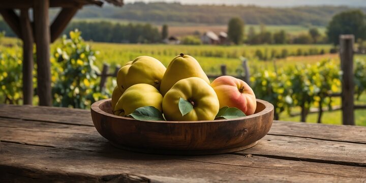rustic wooden table with a wooden plate filled with fr background