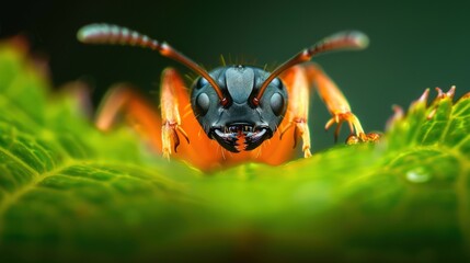 Fototapeta premium A close up of a large black and red ant with its mouth open. Generate AI image