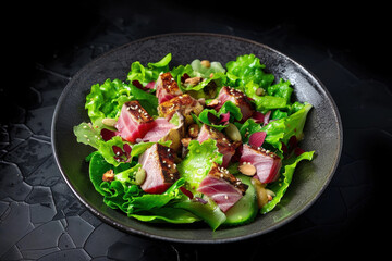 Colorful Ahi Tuna Salad with Crisp Lettuce and Sesame Seed Vinaigrette