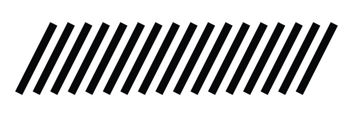 Slash line. Border with diagonal lines. Angle of tilt stripes. Black pattern of footer. Diagonal parallel lines divider strip. Tilt strip geometric abstract border on white background in eps 10.