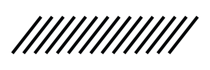 Slash line. Border with diagonal lines. Angle of tilt stripes. Black pattern of footer. Diagonal parallel lines divider strip. Tilt strip geometric abstract border on white background in eps 10.