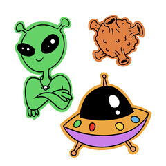 Alien UFO and Meteor Cartoon Vector Set