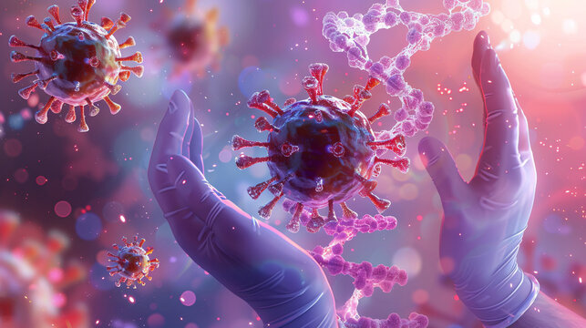 Digital analysis of chromosome DNA testing for human diseases, including COVID-19, depicted in a 3D illustration with space for text and creative elements.