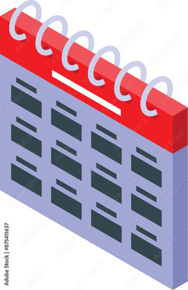 Poster red spiral top calendar showing blank dates isometric illustration is perfect for projects related t
