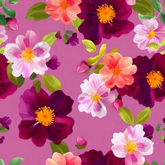 Cheerful Watercolor Flower Repeat Print for Fabric and Home Decor