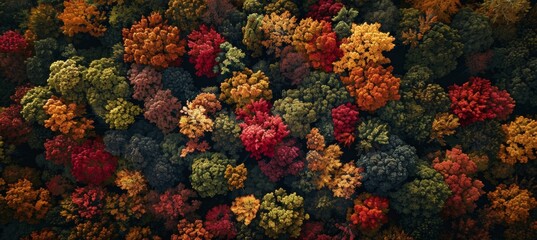 Autumn Forest Aerial View with Vibrant Fall Colors for Seasonal Designs and Prints