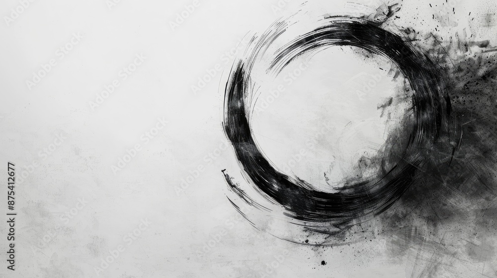 Poster charcoal abstract on white background with circular empty space