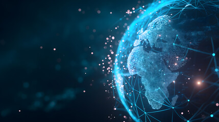 Obraz premium Global Network Connections Illuminated with Light in Dark Background