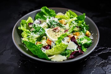 Meticulously Crafted Homemade Caesar Dressing on Romaine Lettuce