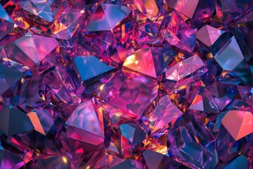 This vibrant image displays a collection of colored crystals reflecting light in various hues, creating a stunning and colorful visual display that is both elegant and captivating.