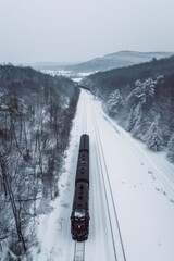 Aerial View of Train Traversing Winter Landscape for Print, Card, Poster Design