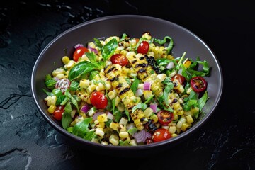 Artful Corn Salad with Basil Vinaigrette and Heirloom Cherry Tomatoes