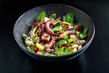 Fototapeta premium Delicious Charred Octopus and White Bean Salad for Summer Entertaining