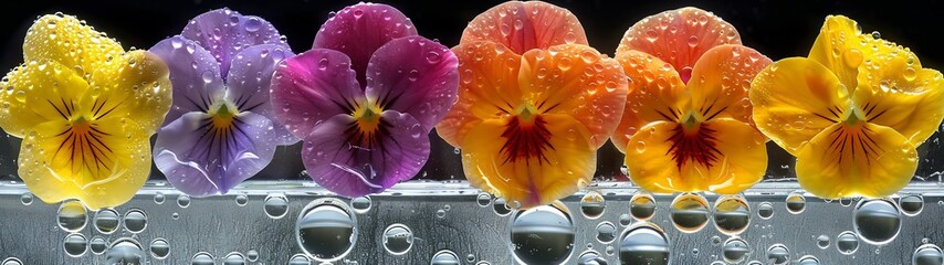 Close-up of colorful flowers seen through glass with water droplets, creating a watercolor painting effect.
Concept: postcard design, interior posters, backgrounds for digital design, holiday campaig