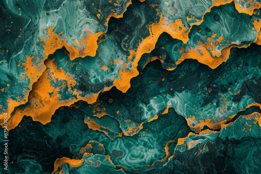 Poster A vivid and striking digital artwork featuring a marbled texture in green and orange, creating a captivating and visually arresting abstract pattern.