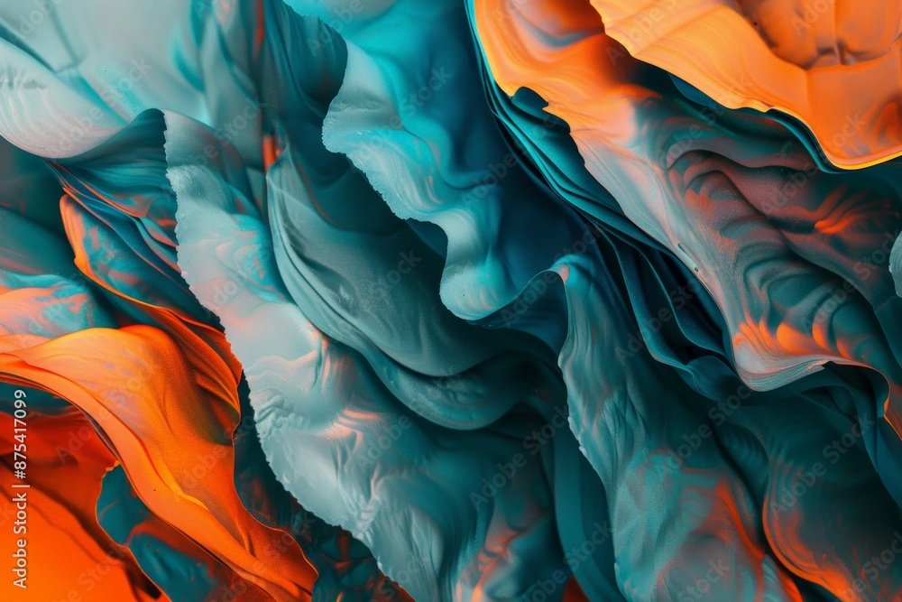 Poster A deeply textured digital image illustrating layered waves in rich orange and teal hues, creating a captivating sense of depth and movement.