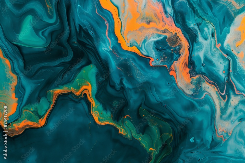 Poster This abstract image features vibrant blue and orange swirls, mixing together in fluid, dynamic patterns, creating a lively and colorful visual experience for viewers.
