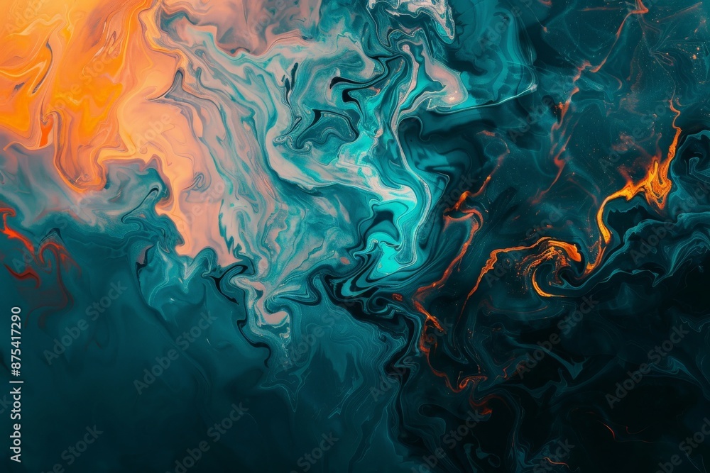 Leinwandbilder this abstract digital painting features dynamic swirls of vibrant blue, teal, and orange colors, cre