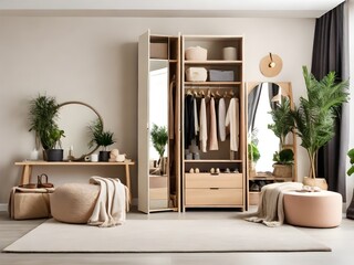 a basic-toned home-clothes room interior