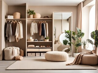 a basic-toned home-clothes room interior