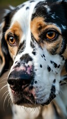 aesthetic image of a piebald patterns dog closeup for background
