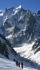 Climbers Preparing for Ascent in Chamonix with Stunning Mont Blanc in the Distance
