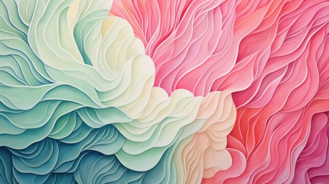 Multicolor pastel waves flowing in a seamless pattern resembling a topographic map of pastel colors