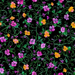 Simple and Timeless Floral Repeat Pattern with Red, Blue, and White Flowers