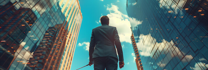 Businessman in a suit Playing golf in the city.