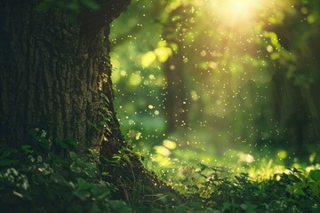 Fototapeta premium Nature inspired beauty branding with forest tree trunk concept for packaging