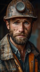 Fototapeta premium German man with a strong look and a construction helmet