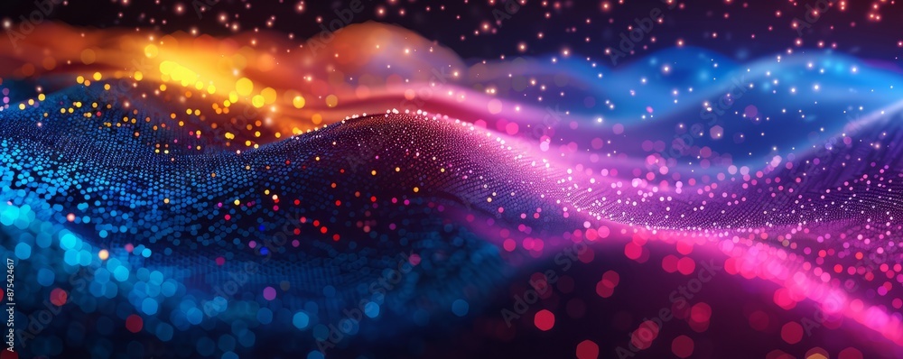 Poster abstract neon dots forming wave patterns