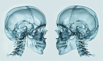 X-ray images of the human skull in two projections on a white background