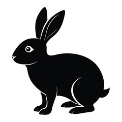 Flat Modern black cute Rabbit full body silhouette with white transparent background