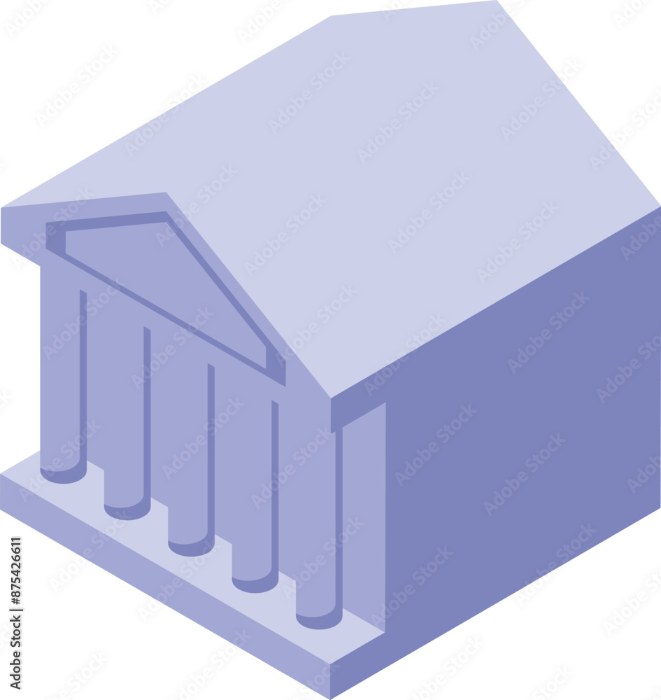 Poster isometric building with columns representing bank or museum architecture