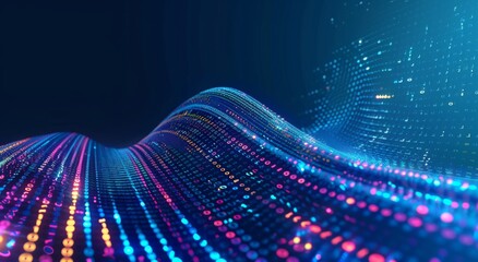 A futuristic, digital blue background featuring binary code waves, perfect for data visualization, technology presentations, and abstract tech-themed designs