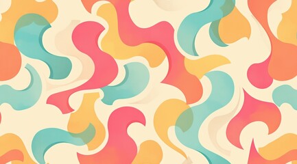 Retro Groovy Pattern with Pastel Colors and Wavy Lines