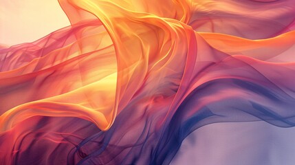 Abstract Flowing Fabric in Vibrant Colors of Orange, Pink, and Purple with Soft Gradient Background