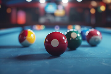 Colorful billiard balls on snooker table