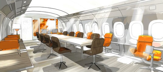 Designers Collaborating on Aircraft Interior Layout in Creative Studio Environment