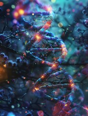 Exploring the Biogenetics Realm, DNA Structures and Cellular Biology Illustration.