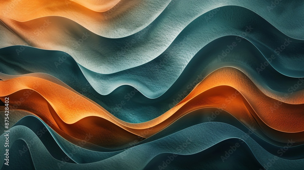 Poster abstract colorful waves - vibrant orange and teal curved layers creating a dynamic and modern artist